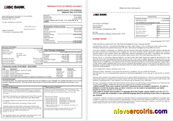 USA IBC bank mortgage statement, 3 pages 1-2